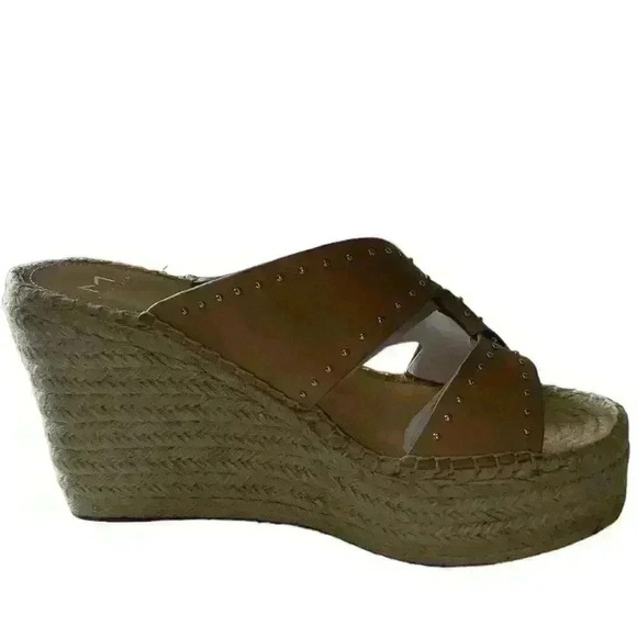 Marc Fisher Angelina Women's Tan Studded Espadrille Wedge Platform Size 10M New - Picture 8 of 11